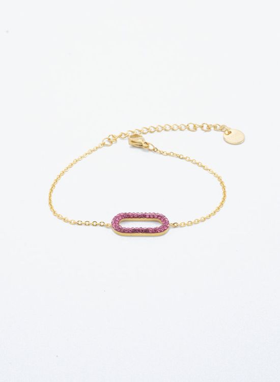 Armband goud met ovalen steentjes roze