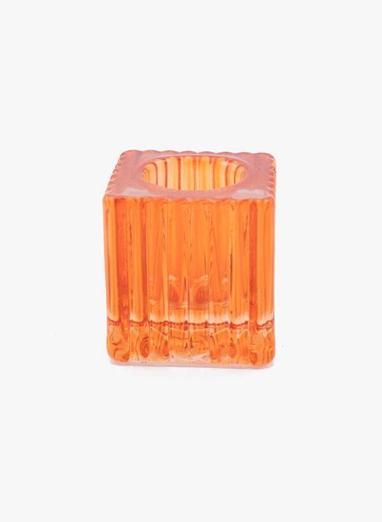 Glazen kandelaar ribbel oranje S