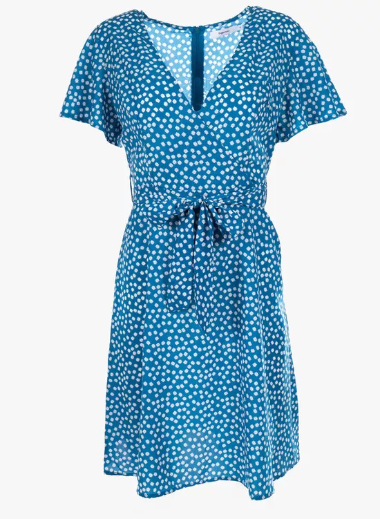 Overslag jurk blauw print
