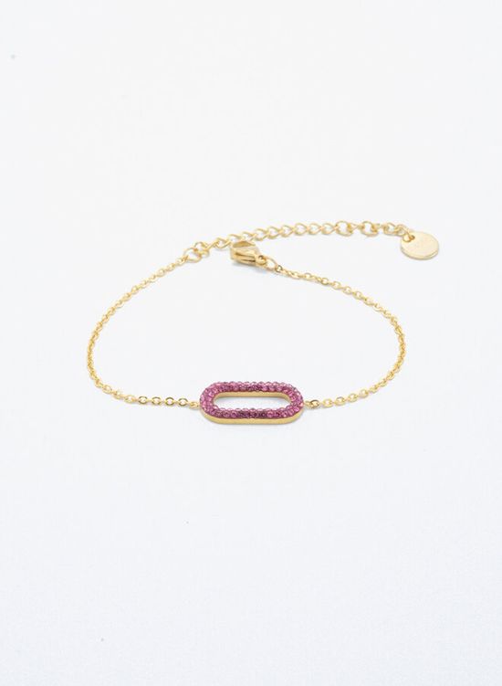 Armband goud met ovalen steentjes roze