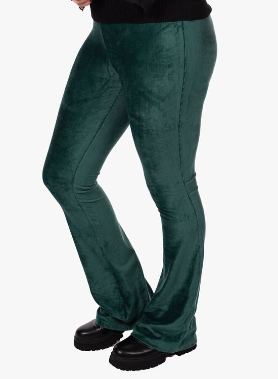 Rib flared broek donker groen