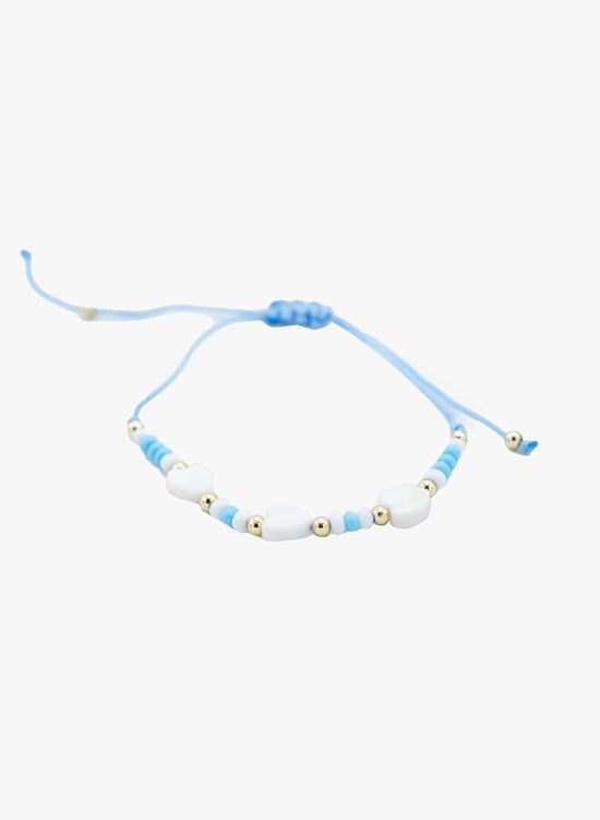 Knoop armband kralen en hartjes blauw