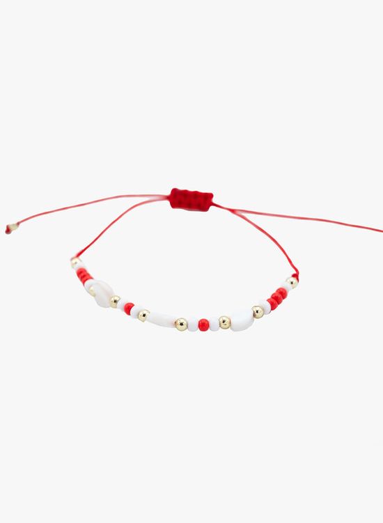 Knoop armband kralen en hartjes rood