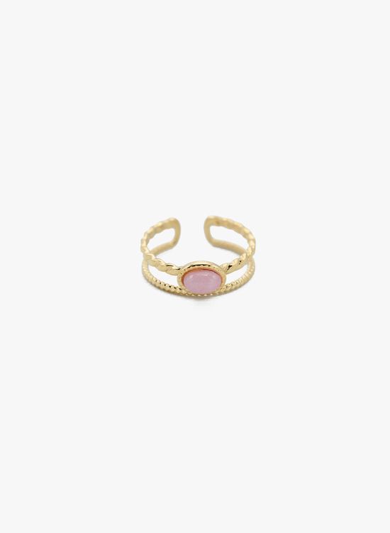 Dubbele ring met roze steen
