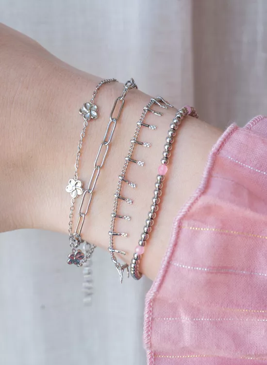 Kralen armband zilver met roze steentjes