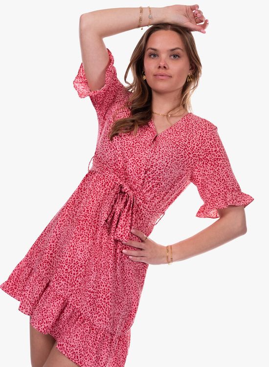 Midi overslag jurk print roze