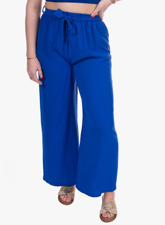 Wide leg broek met strik blauw