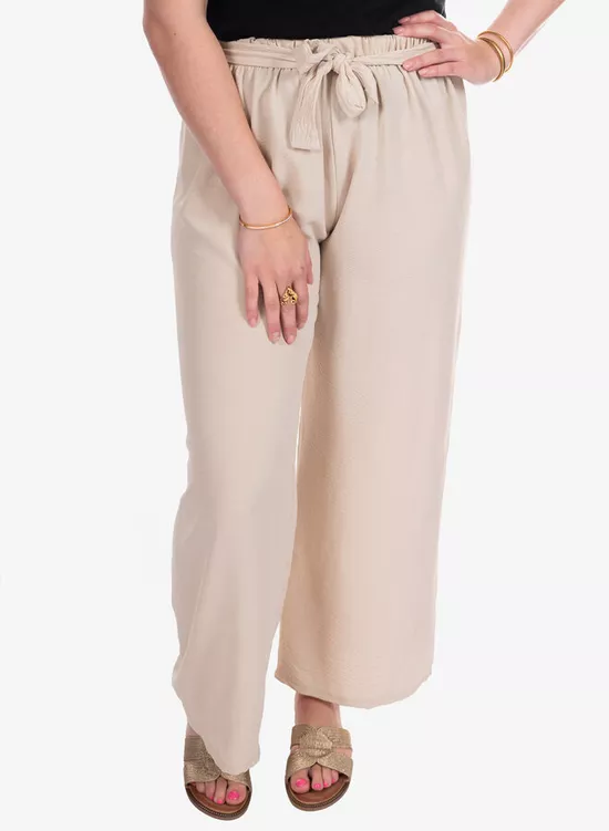 Wide leg broek met strik beige