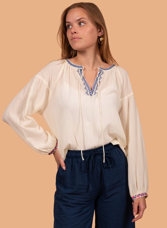 Ibiza blouse katoen met kobalt blauw