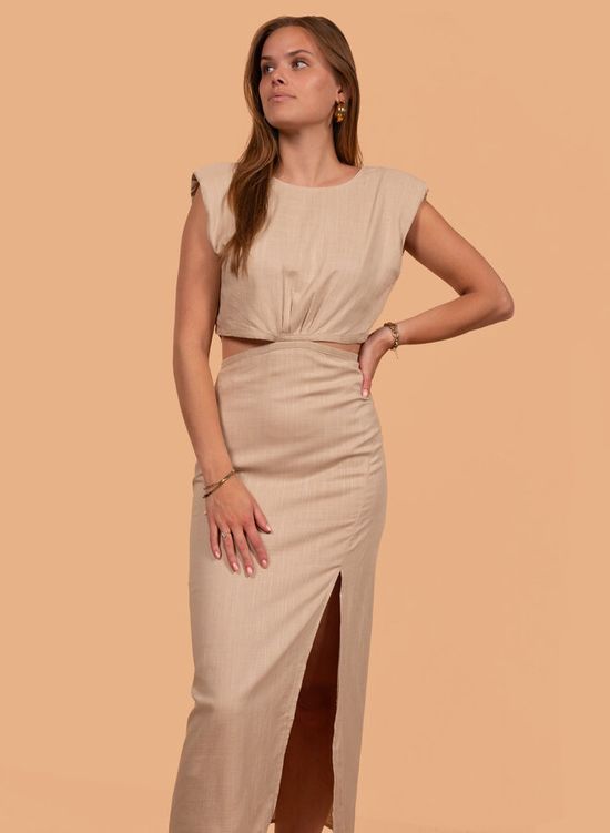 Linnen jurk sexy vibe beige