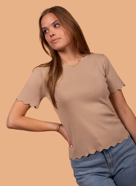 Top met zigzag details taupe