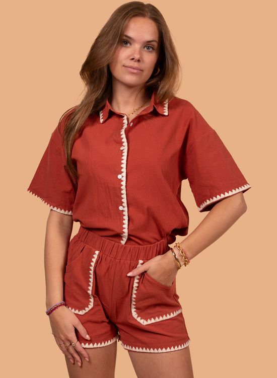 Katoenen blouse Saya terracotta