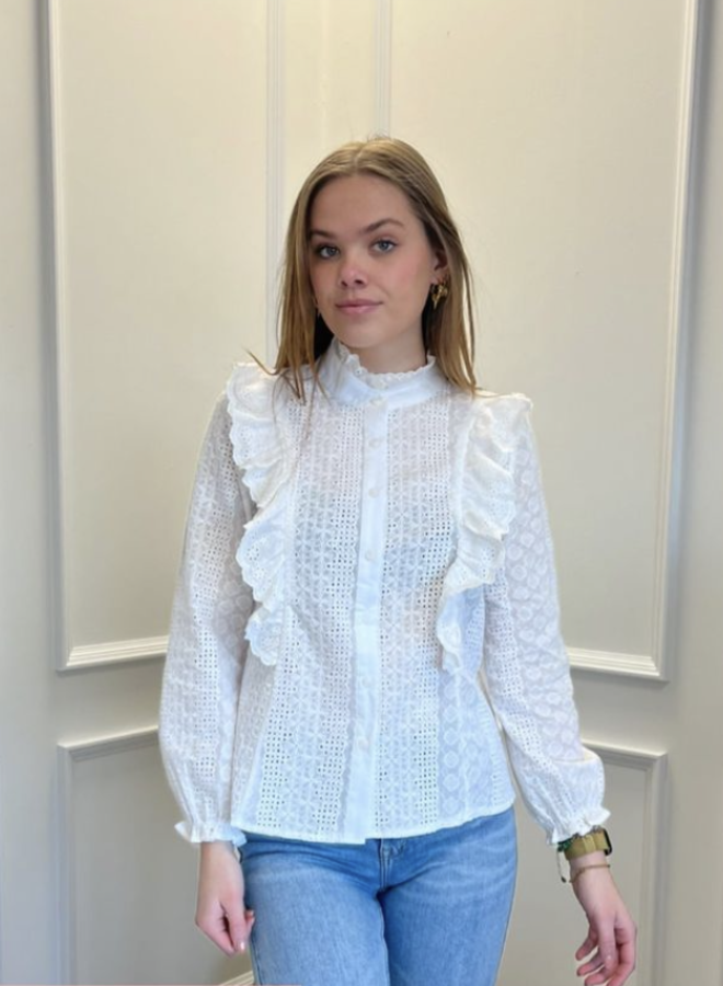 Broderie blouse ruffles wit